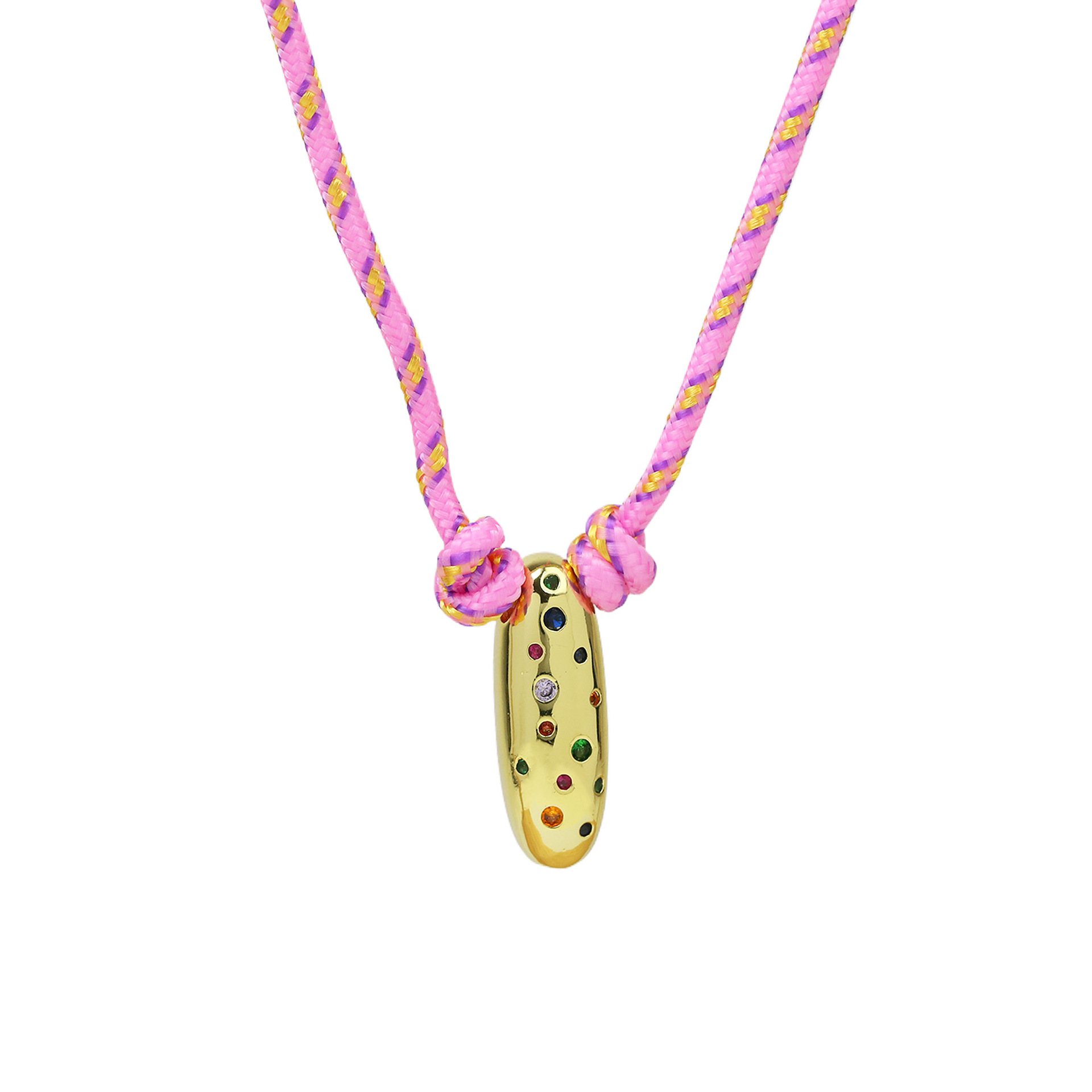 Chunky Gemstone Accented Initial Rope Necklace