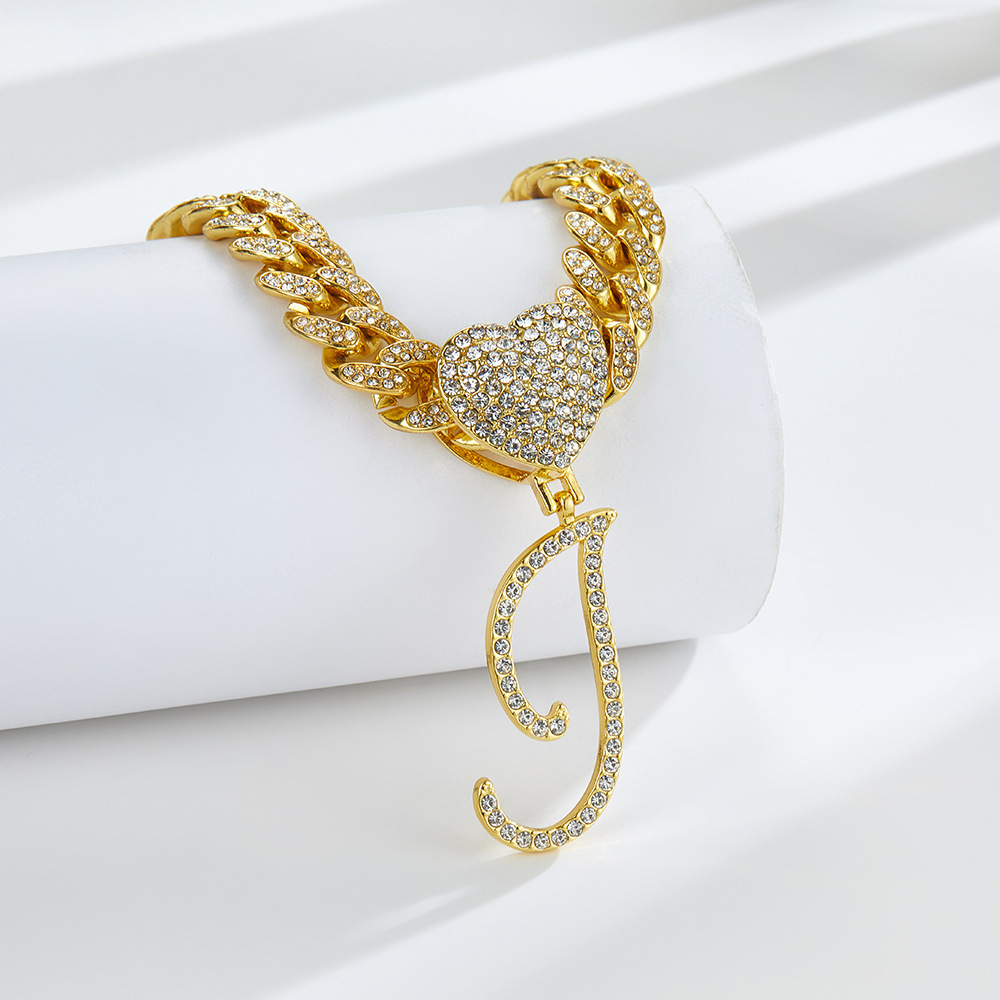 Cursive Diamond Accented Initial Cuban Heart Necklace