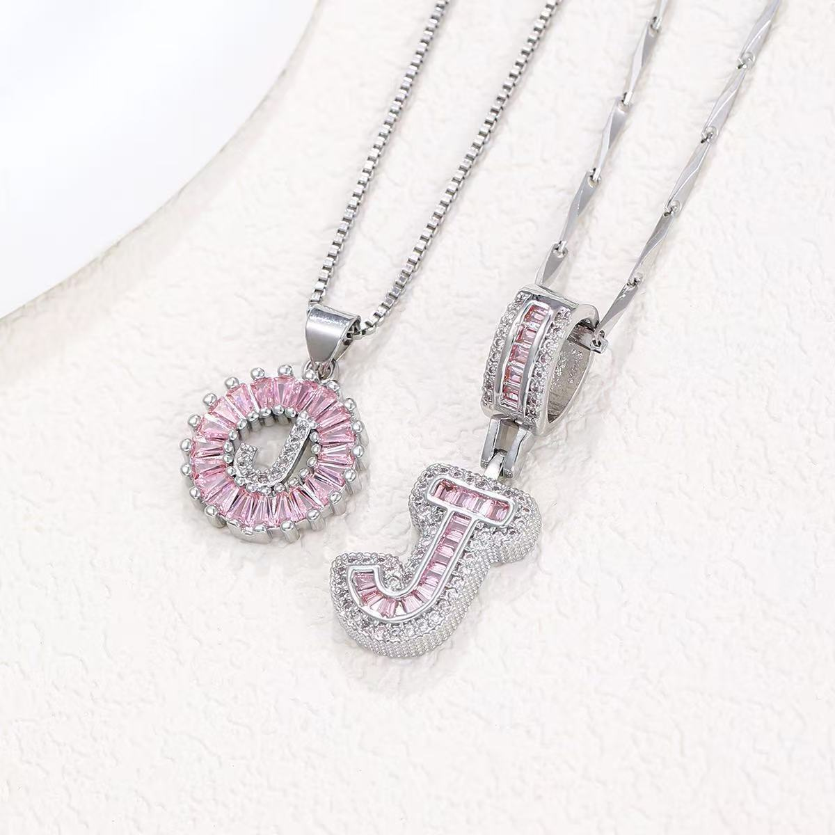 2pc 14k Diamond Letter Initial Necklaces (Limited Pink Edition)