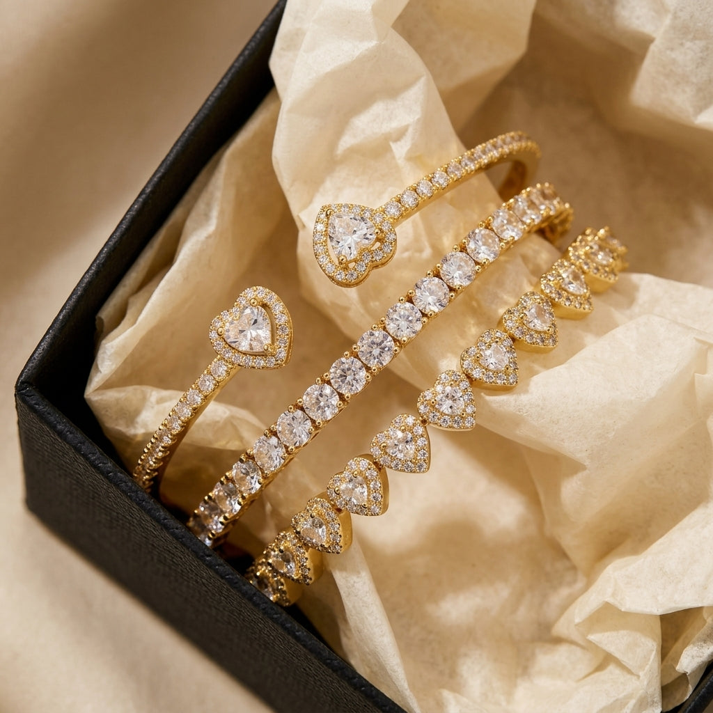 3pc 14k CZ Accented Bracelet Stack