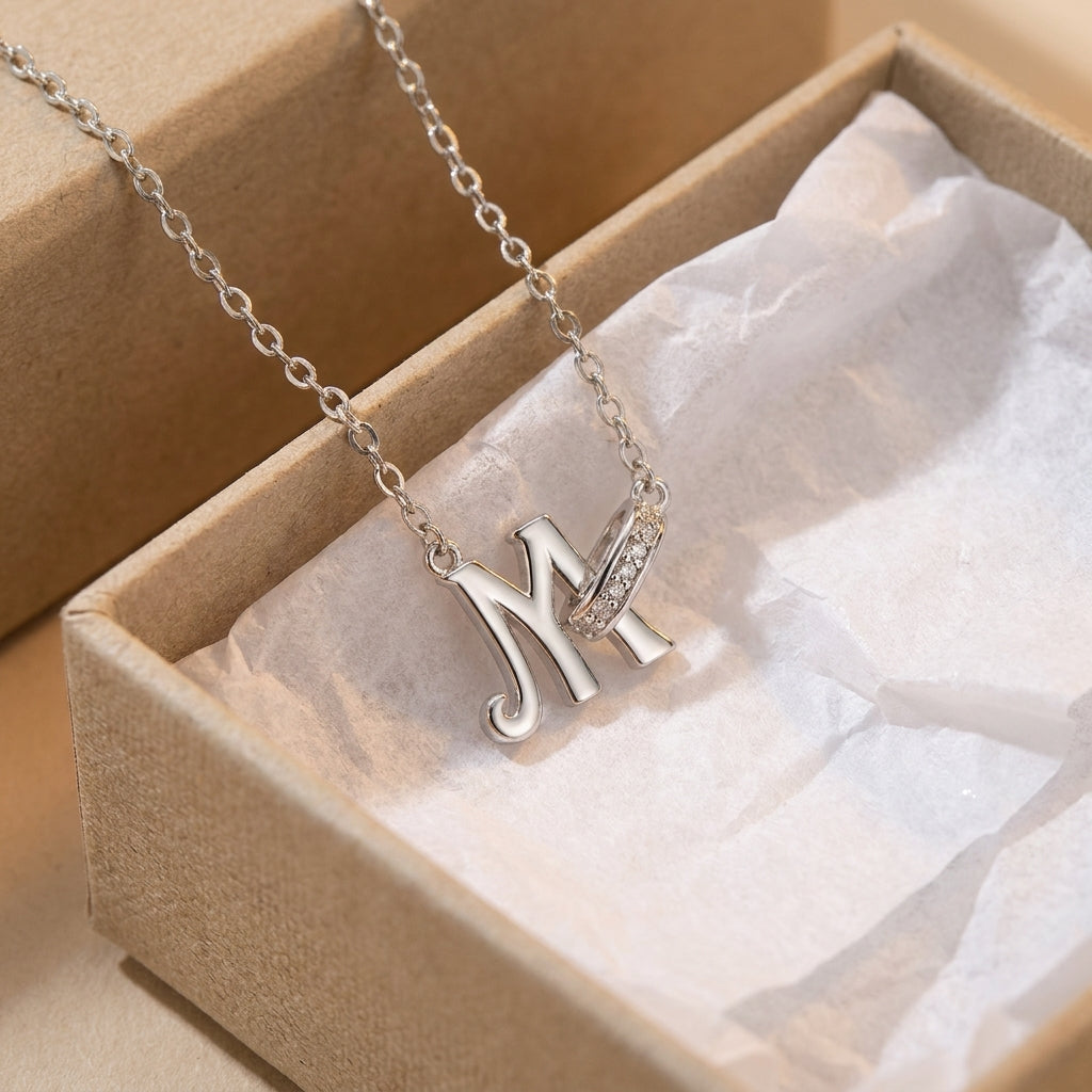 Dainty Forever Connected Initial Halo Necklace