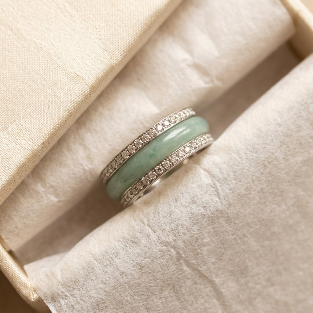 Elegant CZ Accented Jade Ring Stack