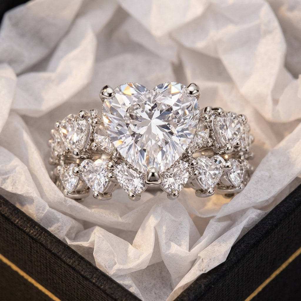 2pc Statement Heart Ring Stack