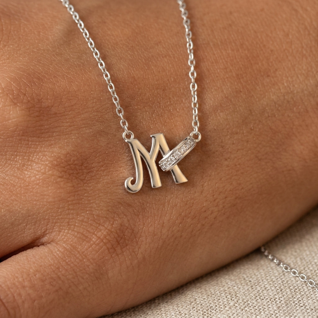 Dainty Forever Connected Initial Halo Necklace