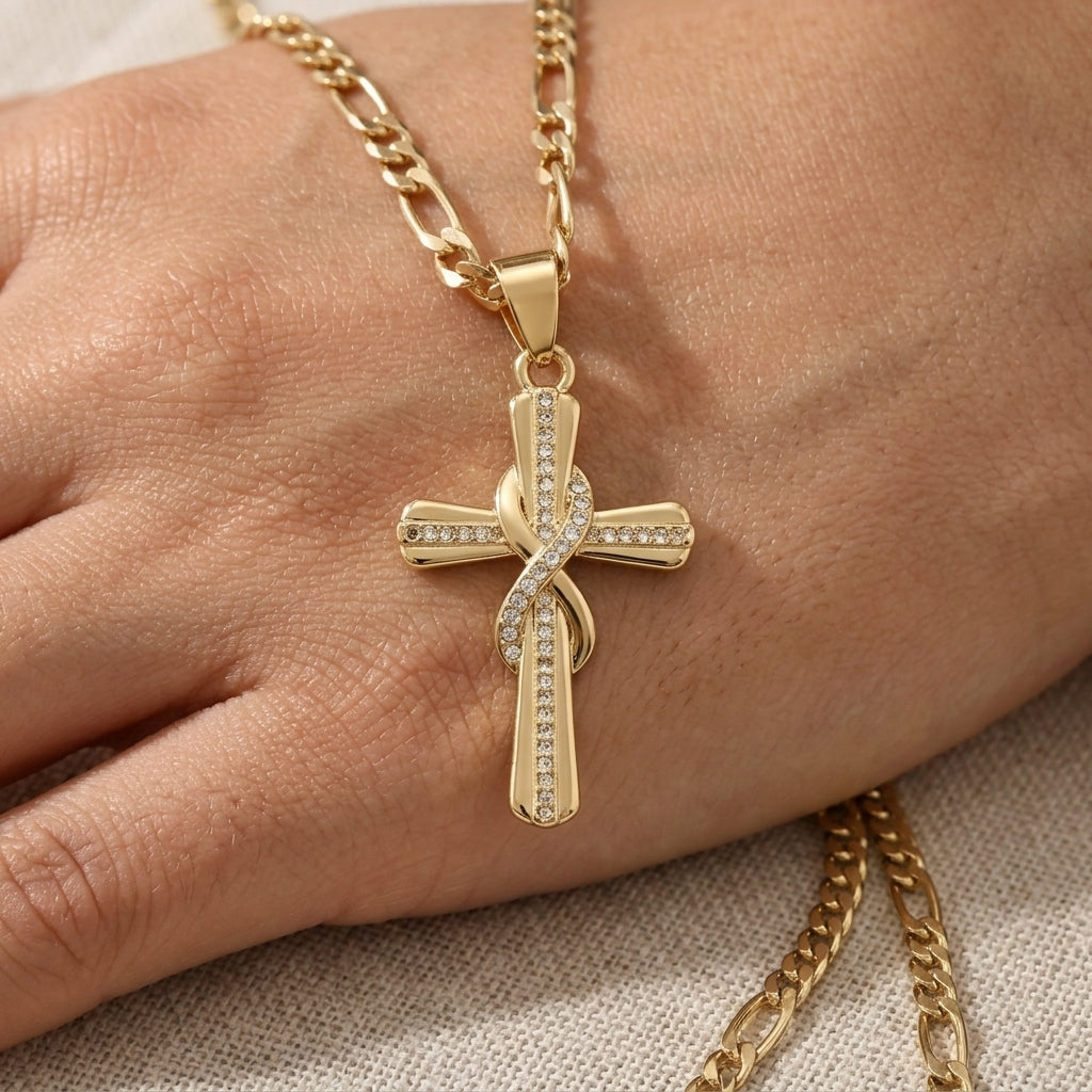 14k Diamond Accented Infinity Cross Necklace
