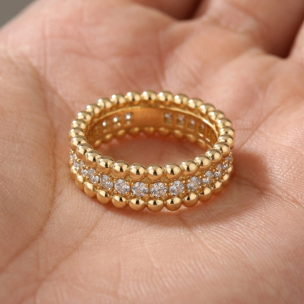 Elegant Beaded Bordered CZ Ring