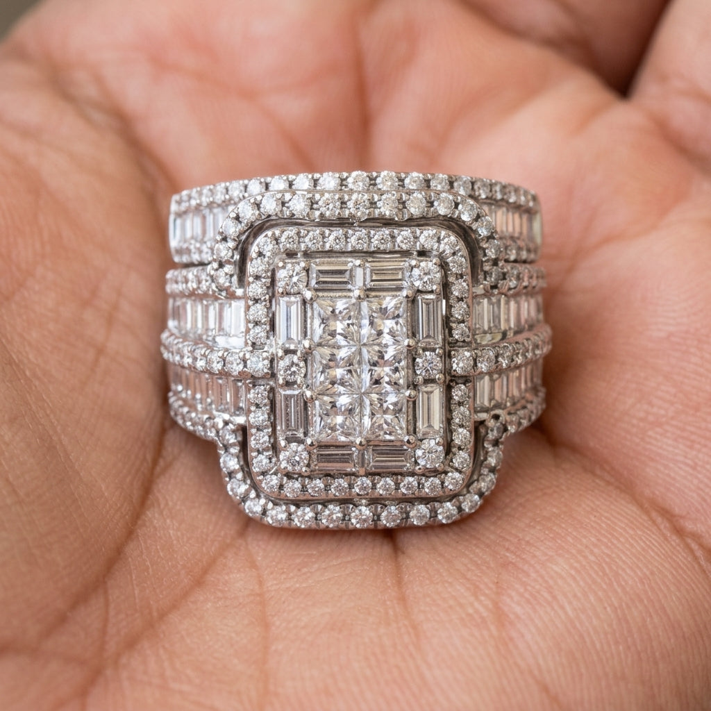 2pc Chunky Diamond Statement Ring