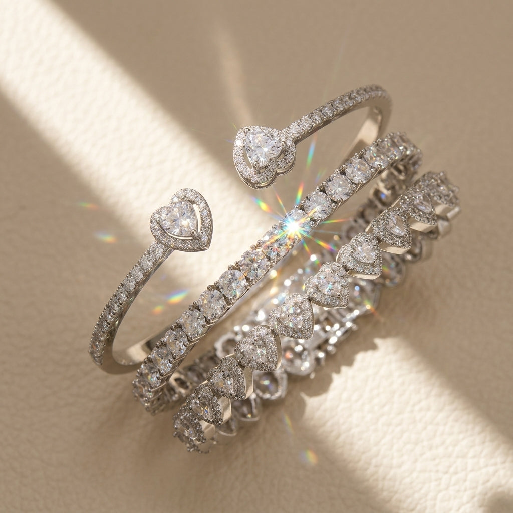 3pc 14k CZ Accented Bracelet Stack