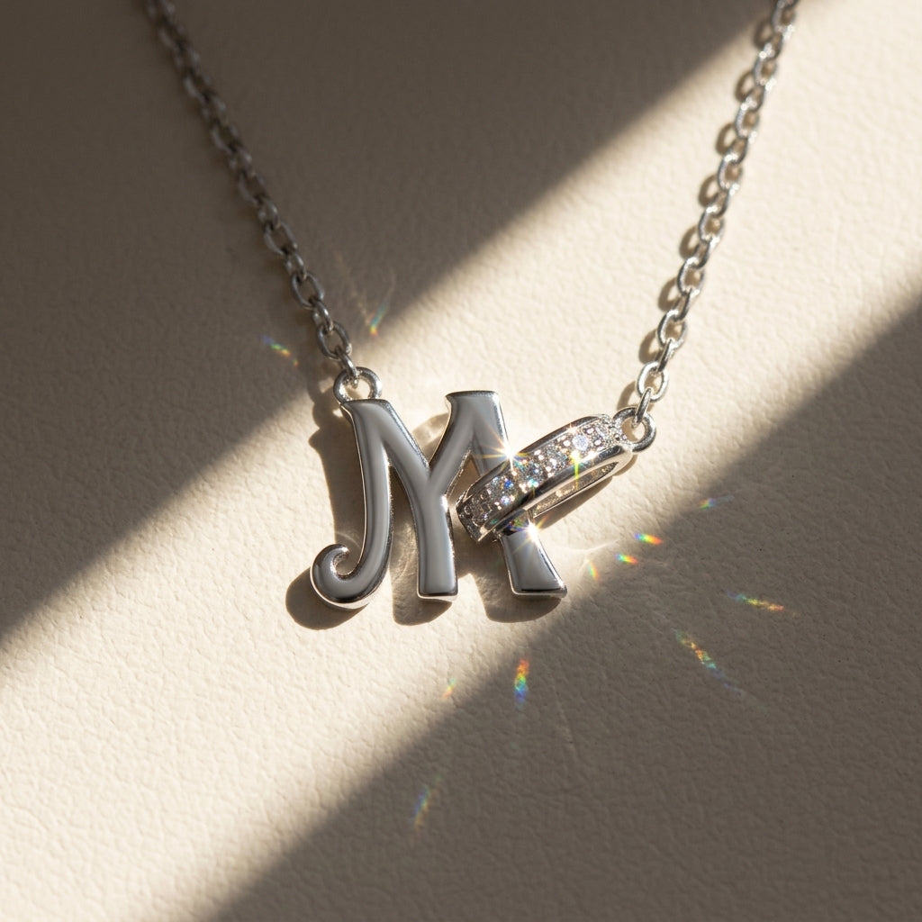 Dainty Forever Connected Initial Halo Necklace