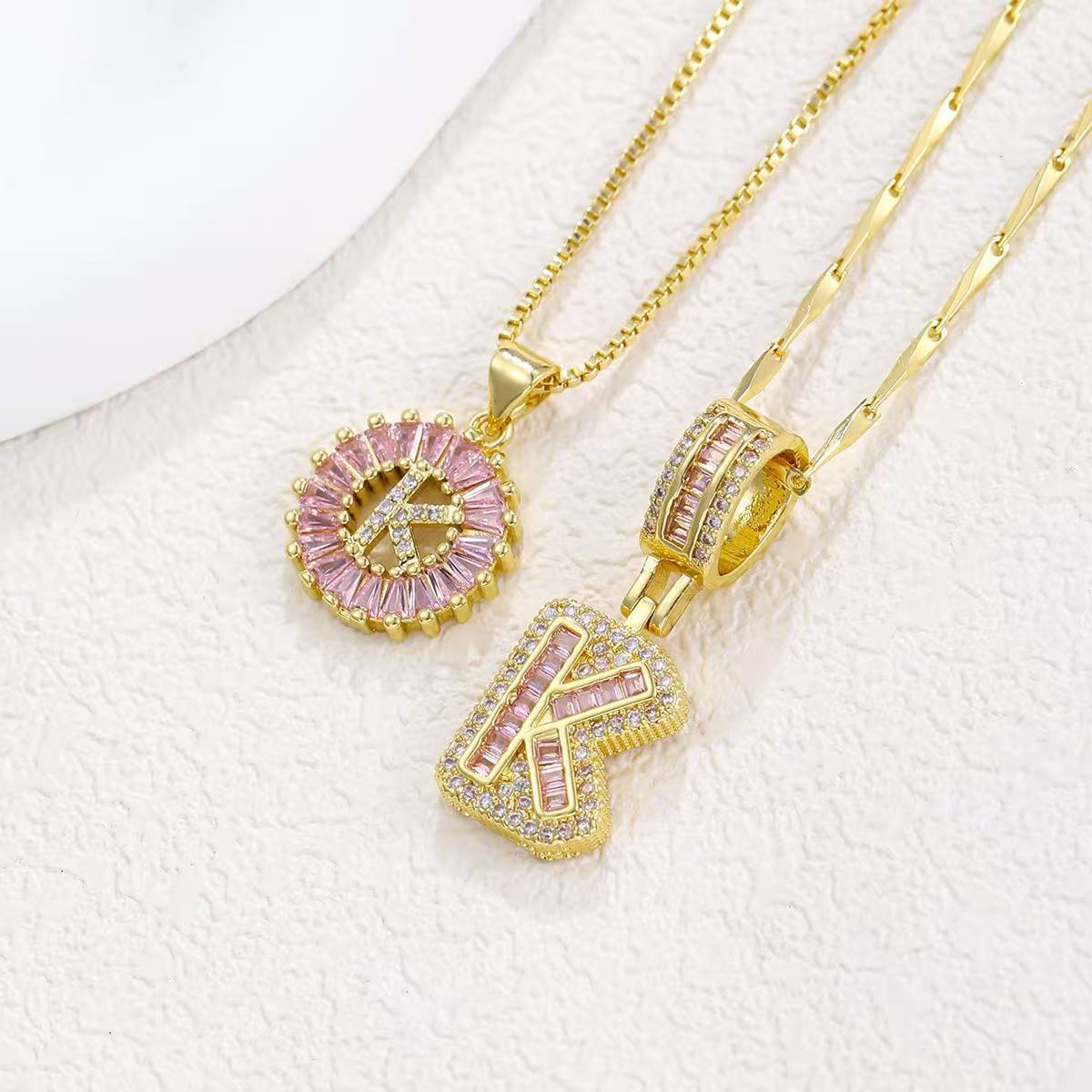 2pc 14k Diamond Letter Initial Necklaces (Limited Pink Edition)