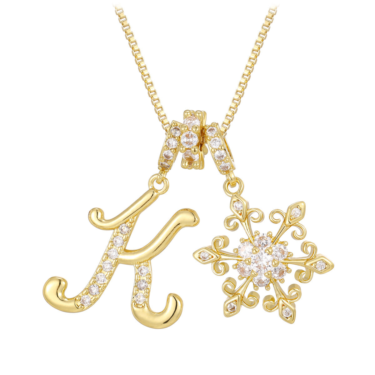 14k Elegant Initial & Snowflake Necklace