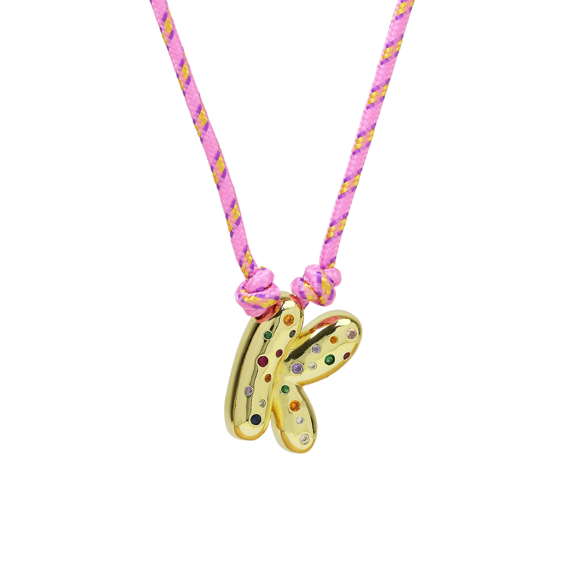 Chunky Gemstone Accented Initial Rope Necklace