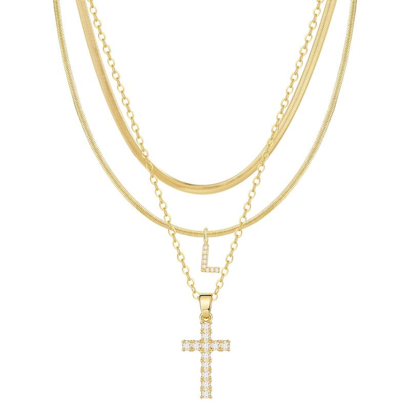 3pc 14k Diamond Accented Initial & Cross Necklace Set