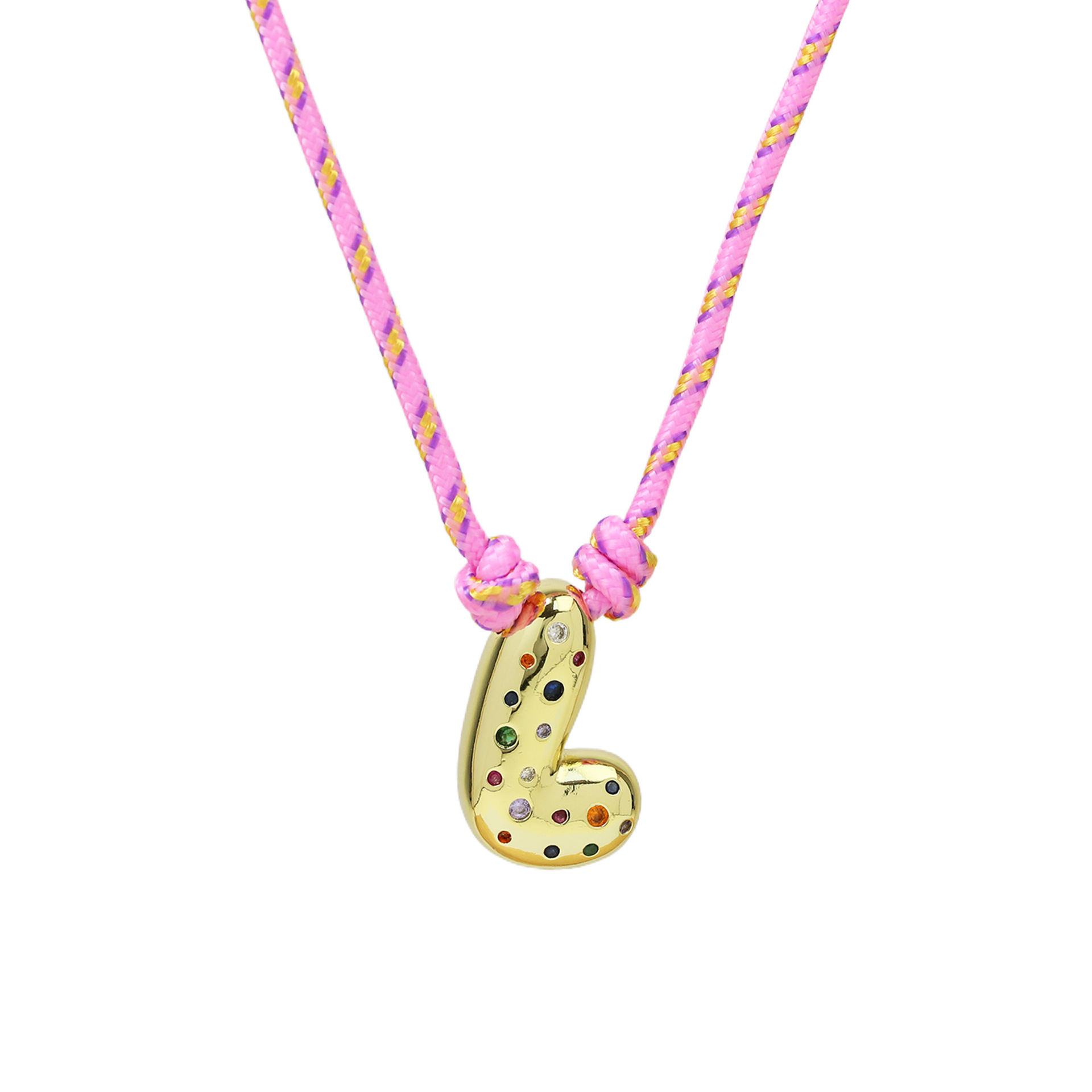 Chunky Gemstone Accented Initial Rope Necklace