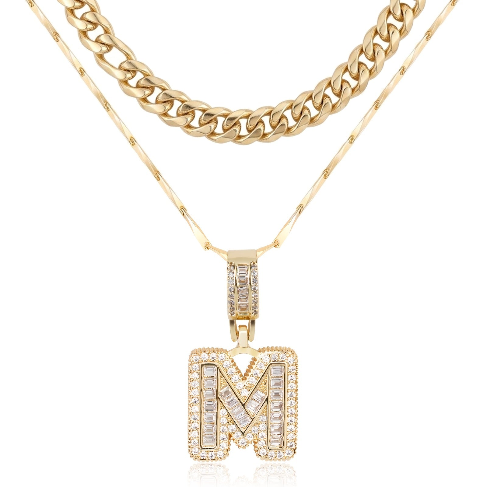 2pc 14k Layered Cuban & Initial Necklaces