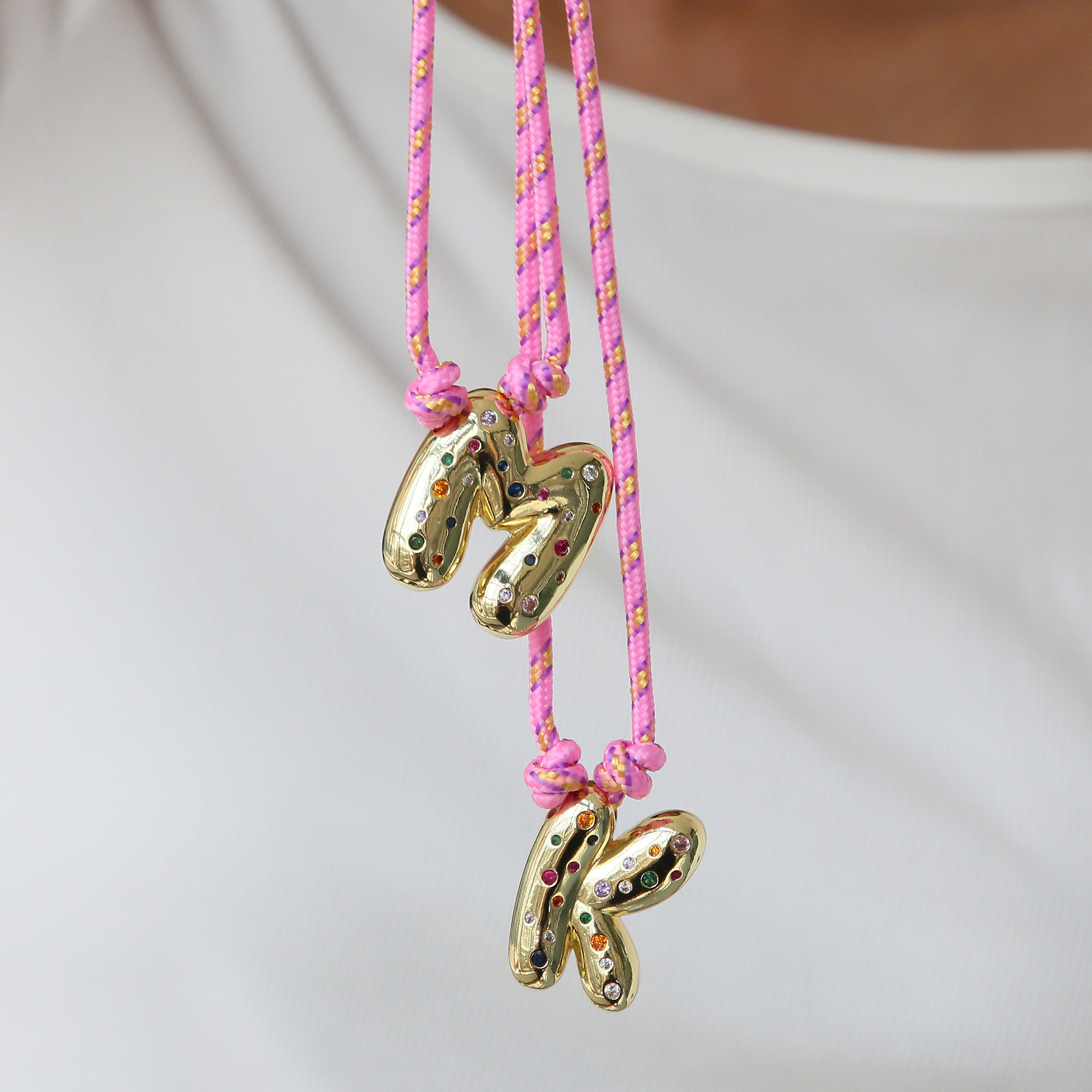 Chunky Gemstone Accented Initial Rope Necklace
