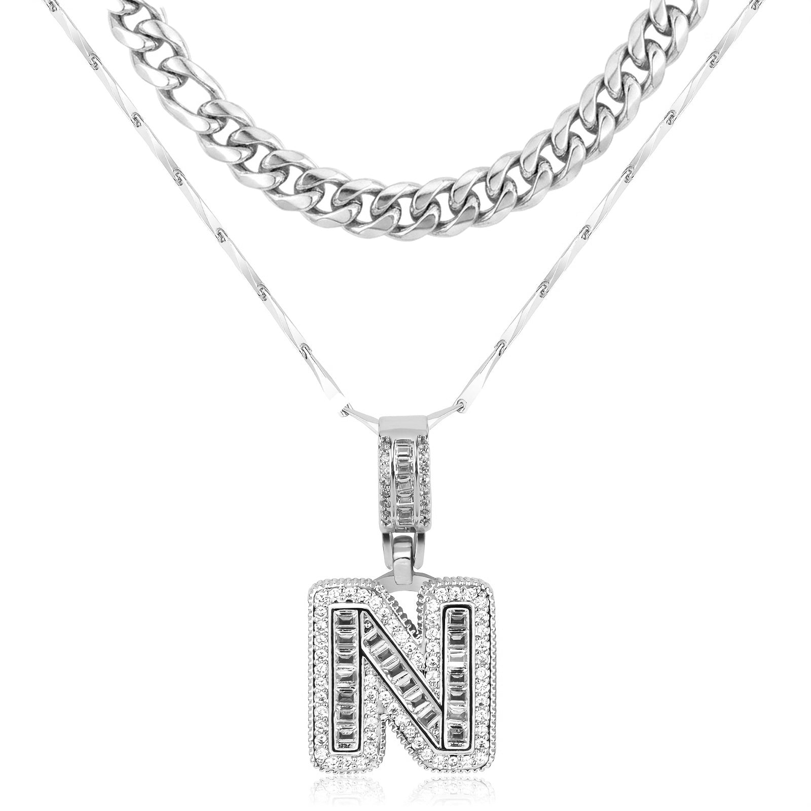 2pc 14k Layered Cuban & Initial Necklaces