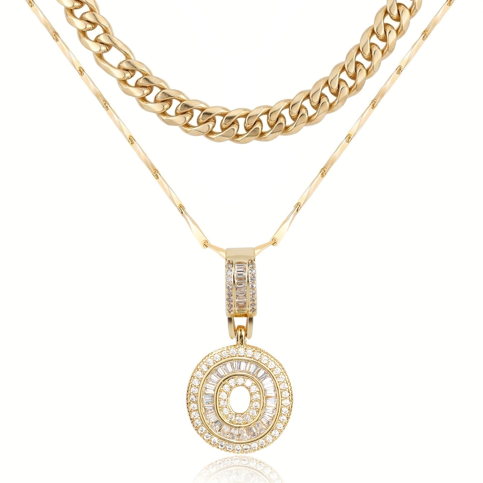 2pc 14k Layered Cuban & Initial Necklaces