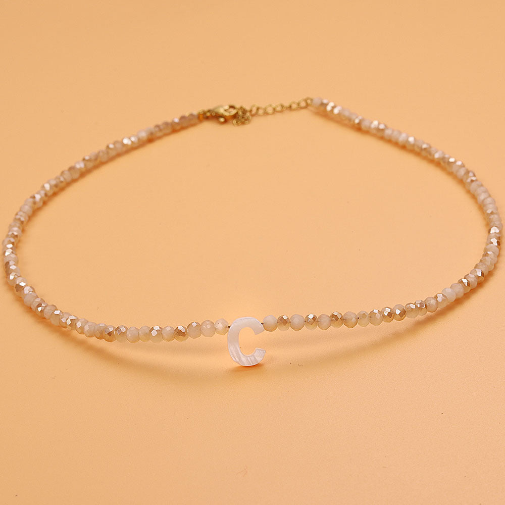 Dainty Stone Beaded Initial Necklace