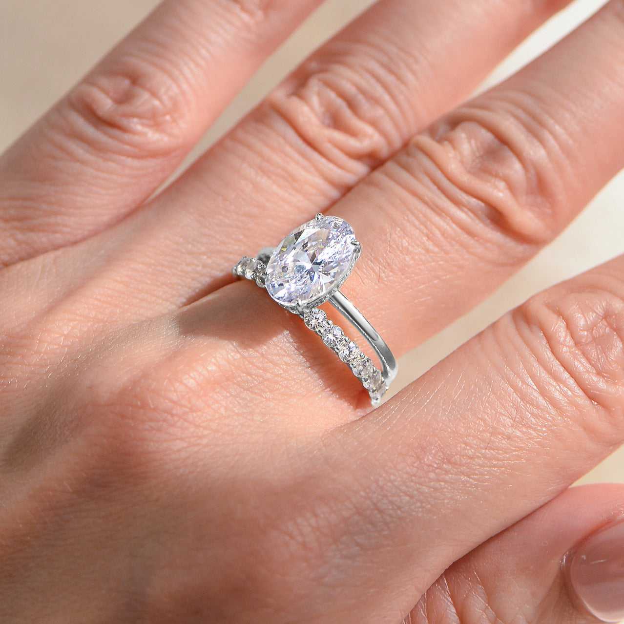 S925 2pc 4.5CT Solitare Oval Ring