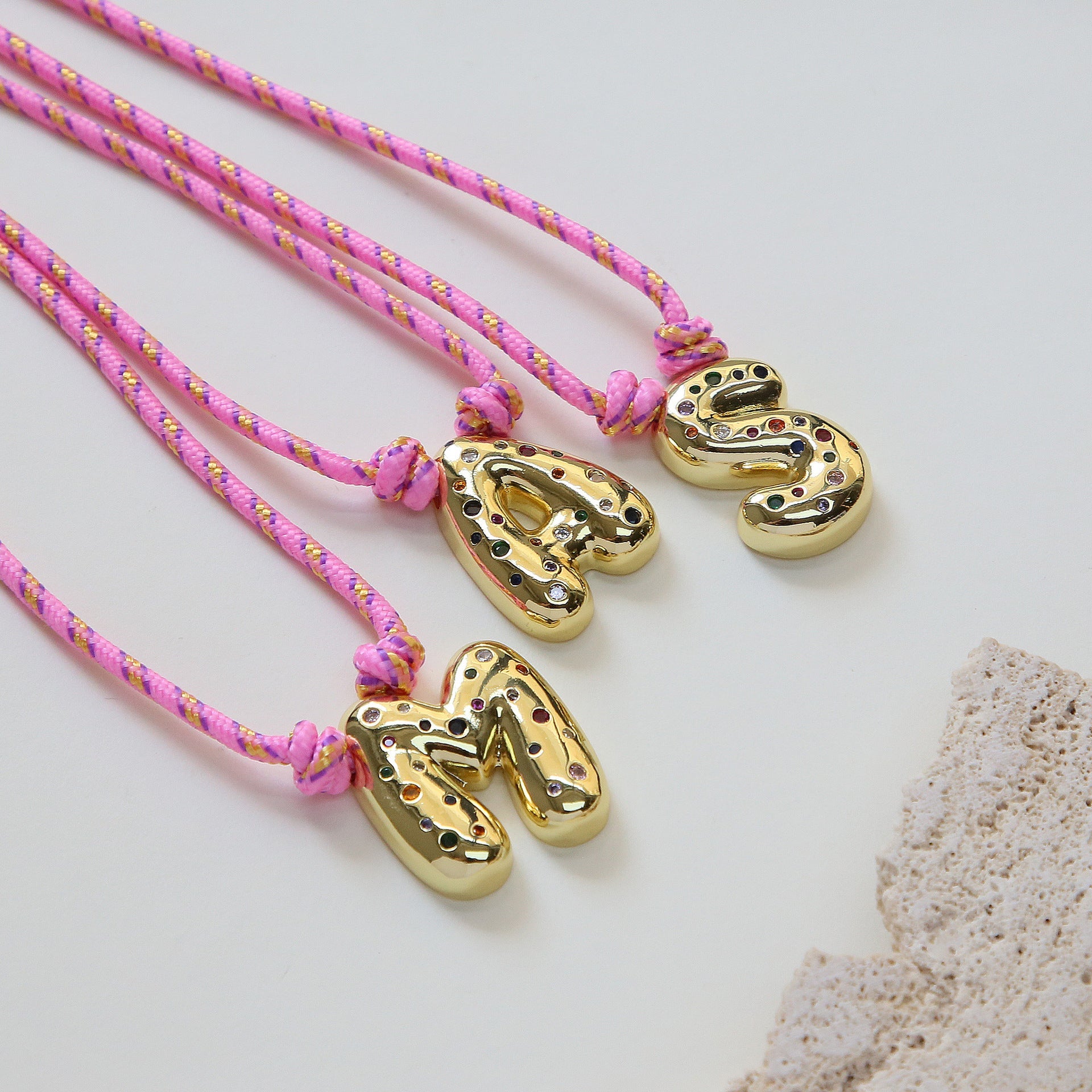 Chunky Gemstone Accented Initial Rope Necklace