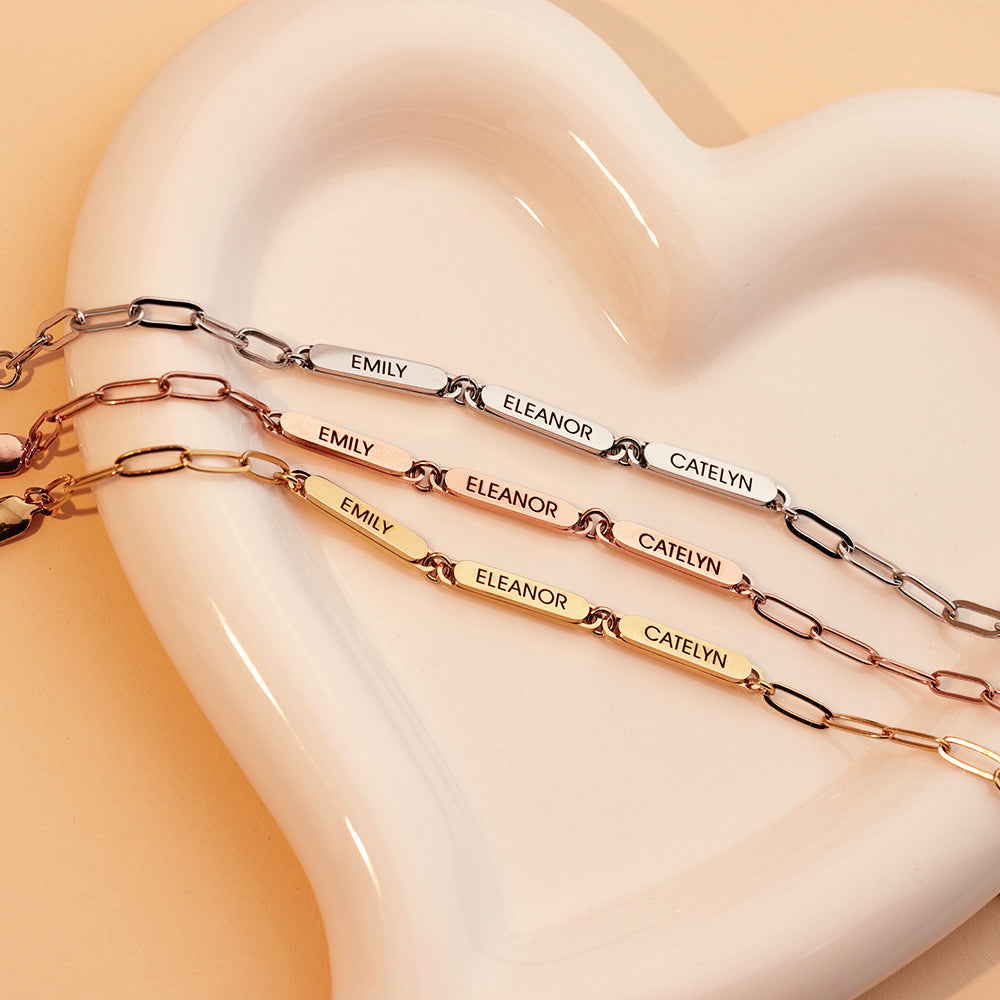 Personalized Family Names Paperclip Bracelet