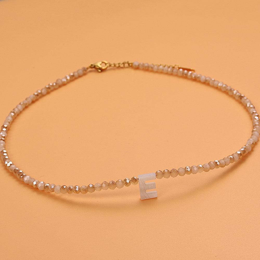 Dainty Stone Beaded Initial Necklace