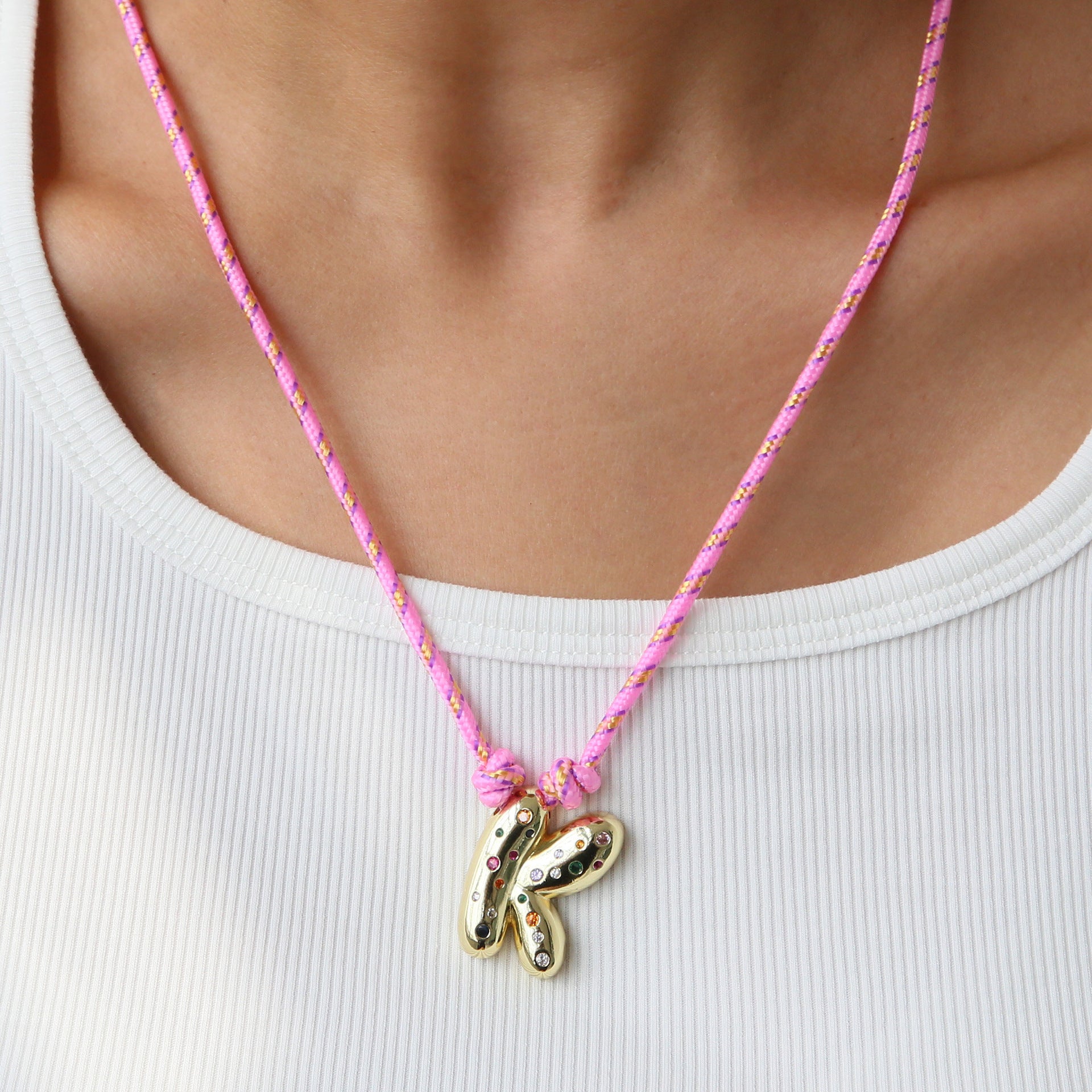 Chunky Gemstone Accented Initial Rope Necklace