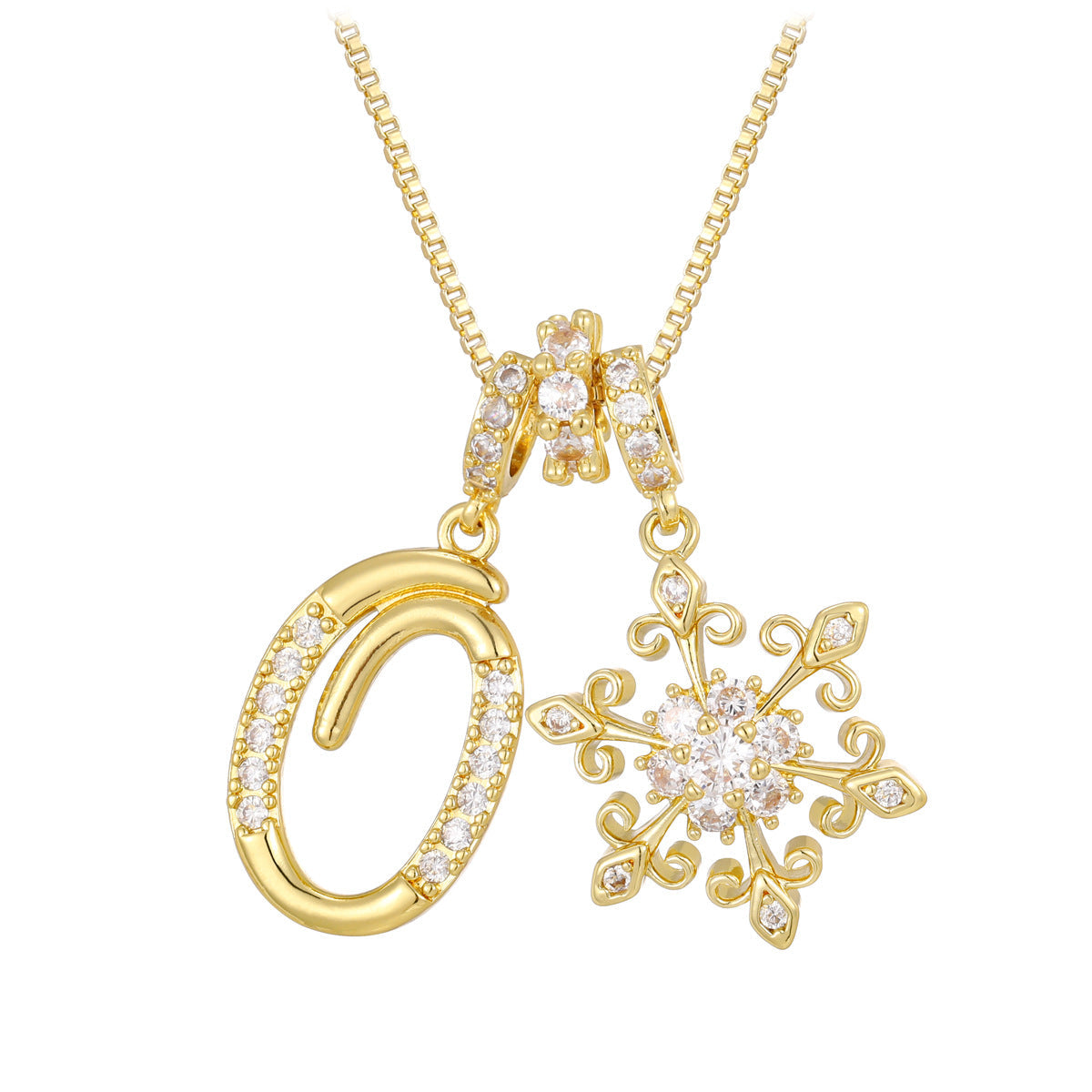 14k Elegant Initial & Snowflake Necklace