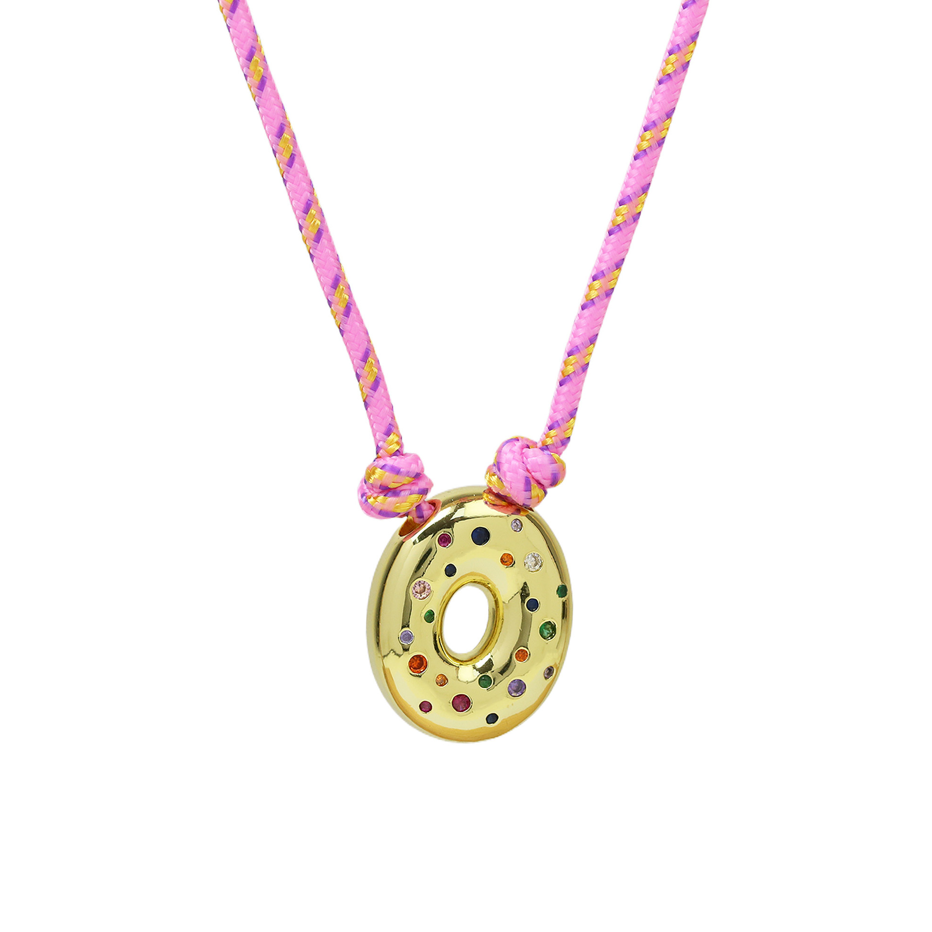Chunky Gemstone Accented Initial Rope Necklace