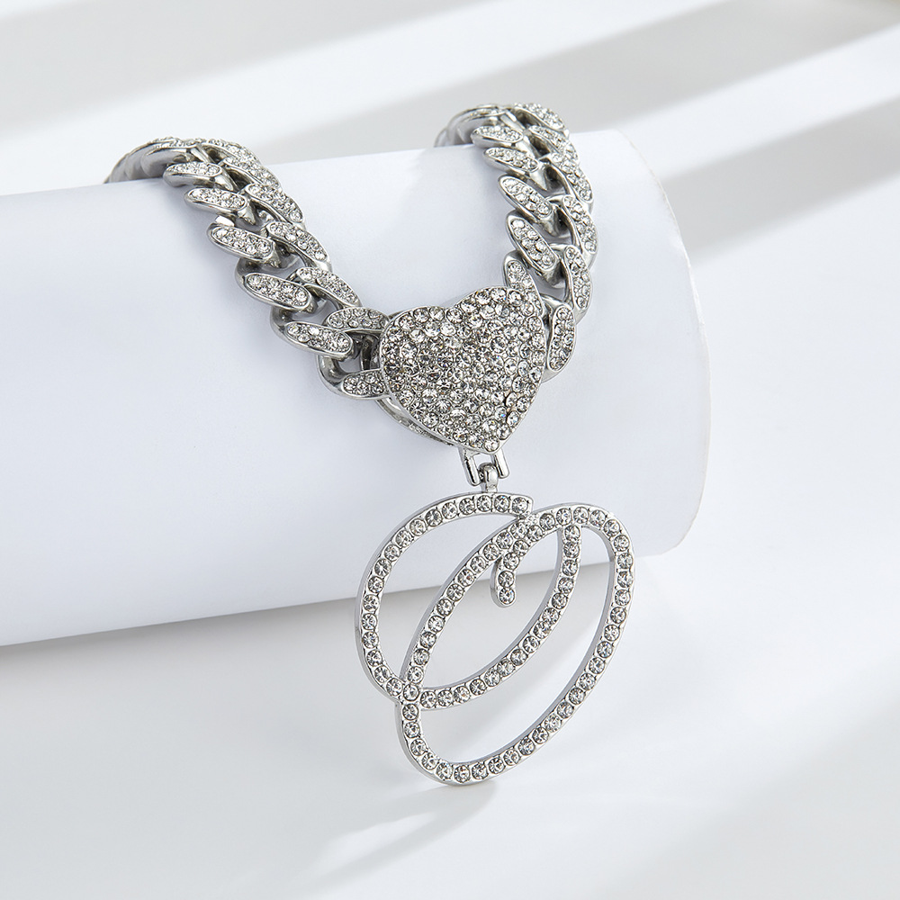 Cursive Diamond Accented Initial Cuban Heart Necklace