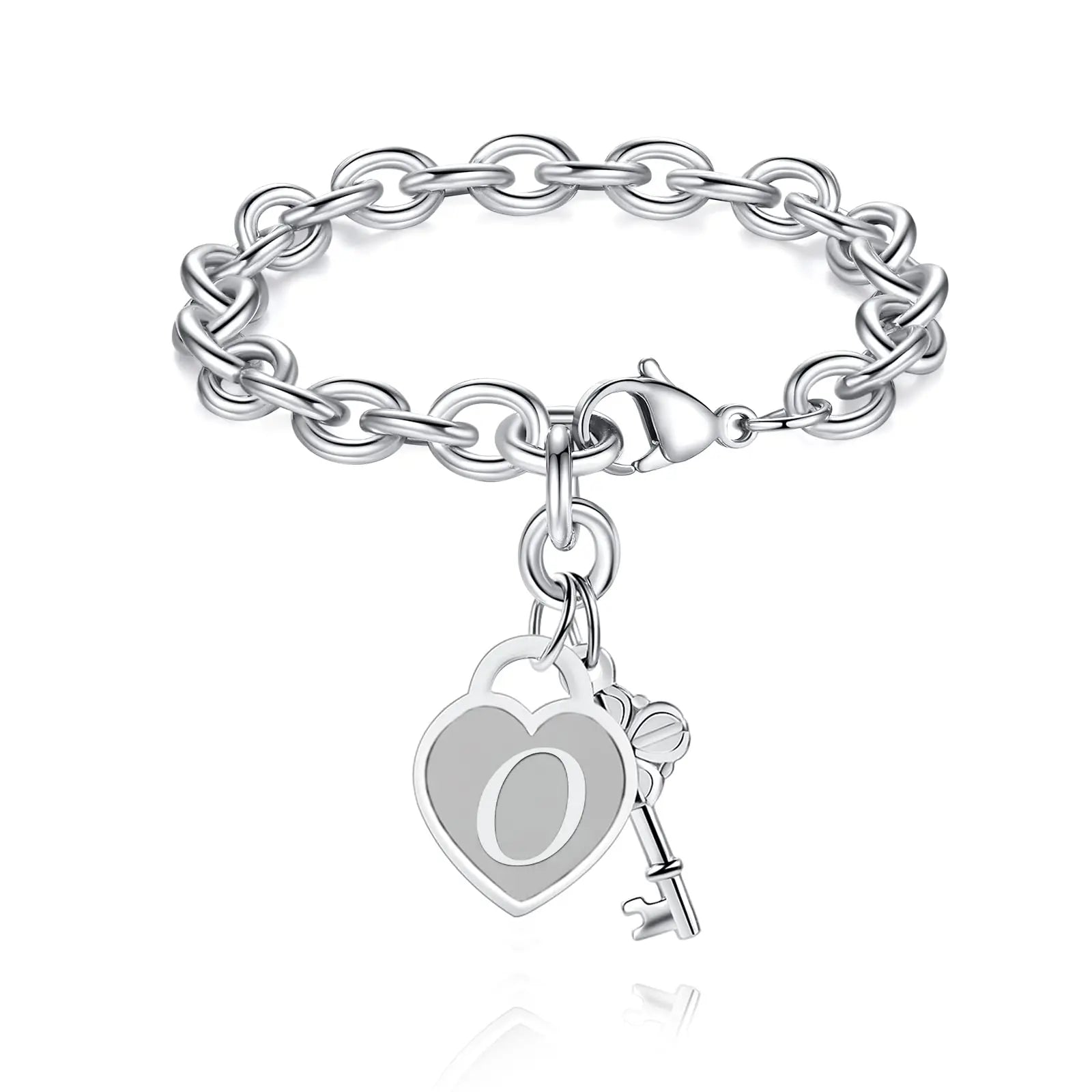 Chunky Clip Heart & Key Letter Initial Bracelet
