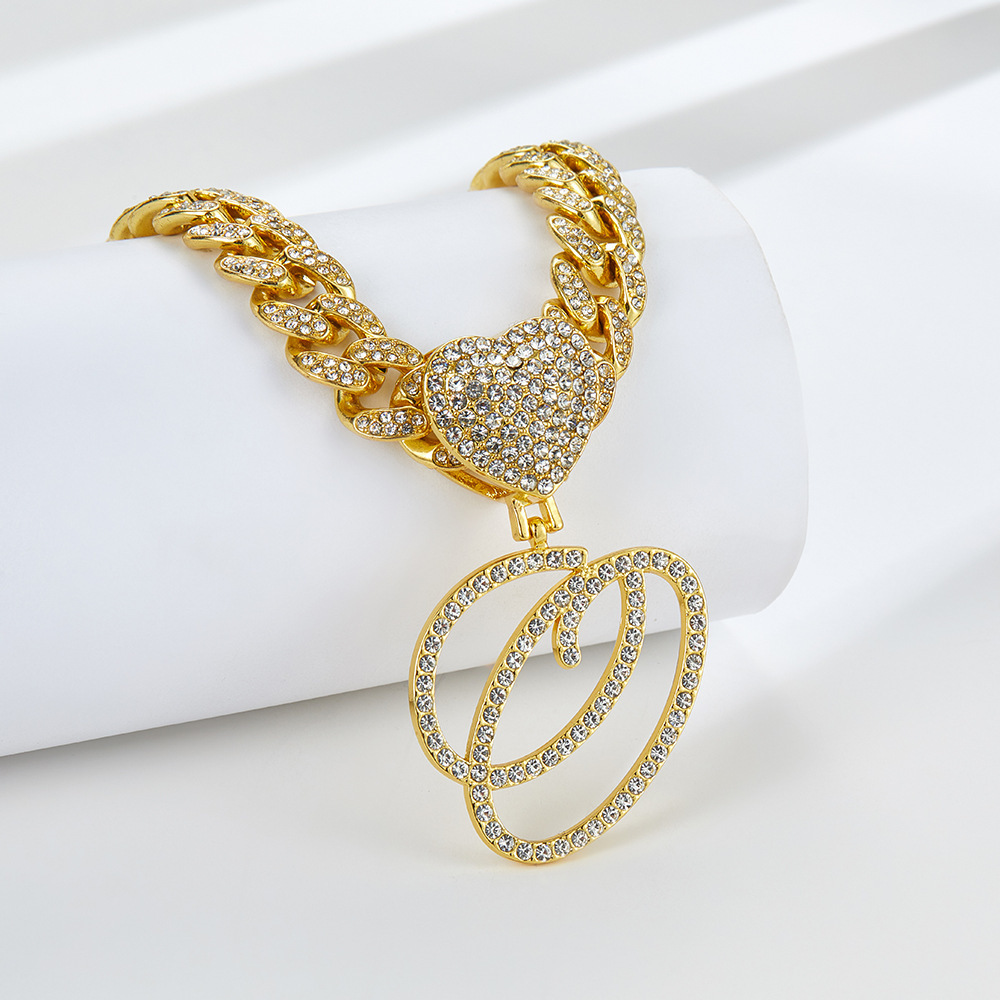 Cursive Diamond Accented Initial Cuban Heart Necklace
