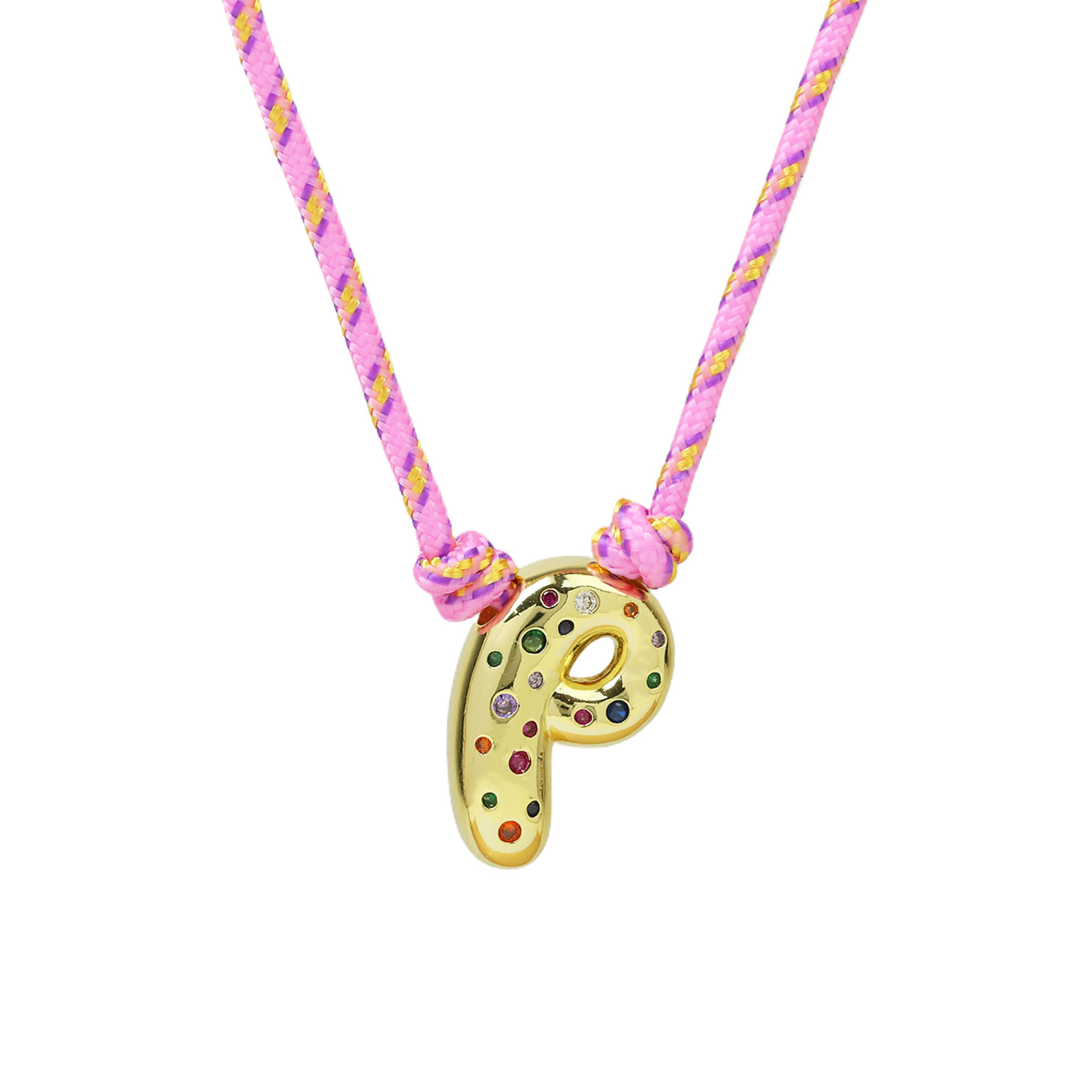 Chunky Gemstone Accented Initial Rope Necklace