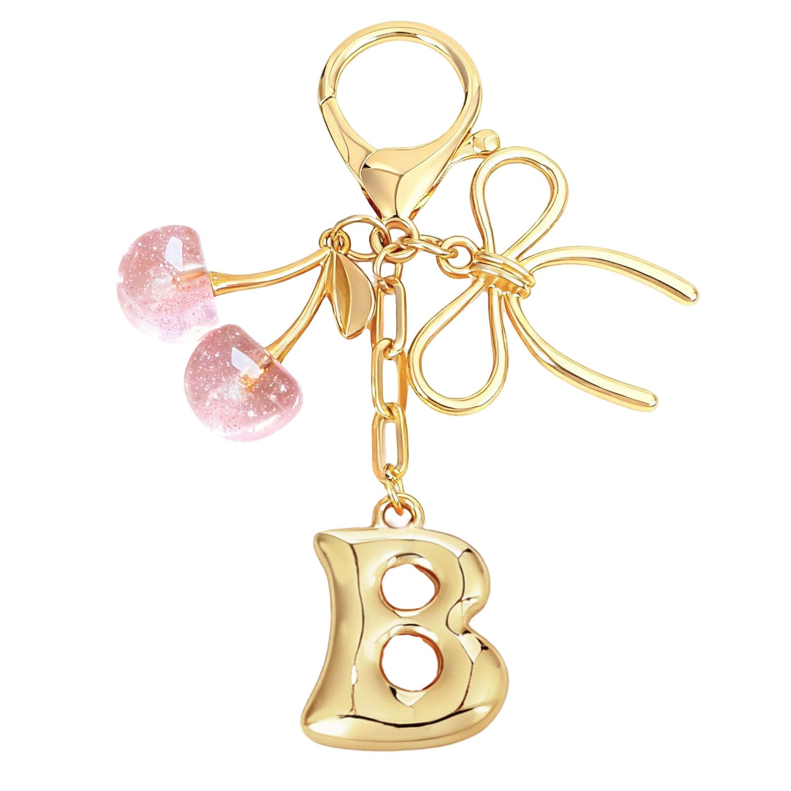 Bubble Initial With Bow & Cherry Charms Keychain