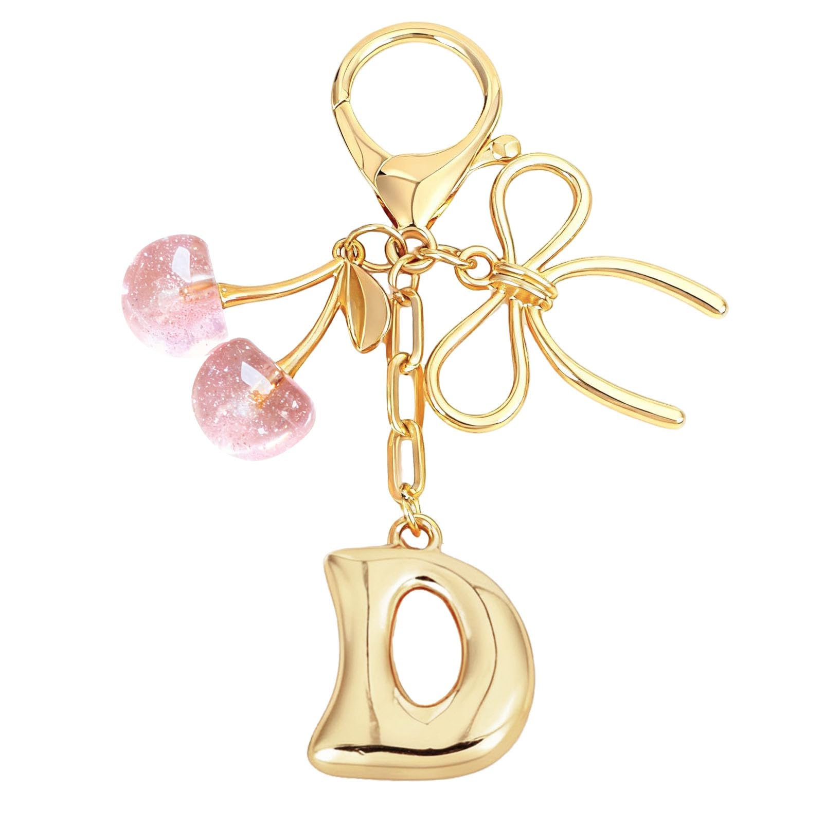 Bubble Initial With Bow & Cherry Charms Keychain