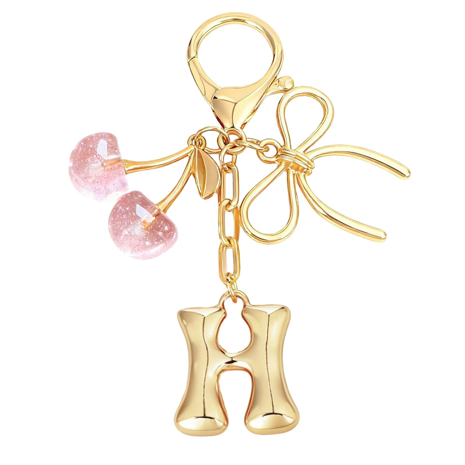 Bubble Initial With Bow & Cherry Charms Keychain