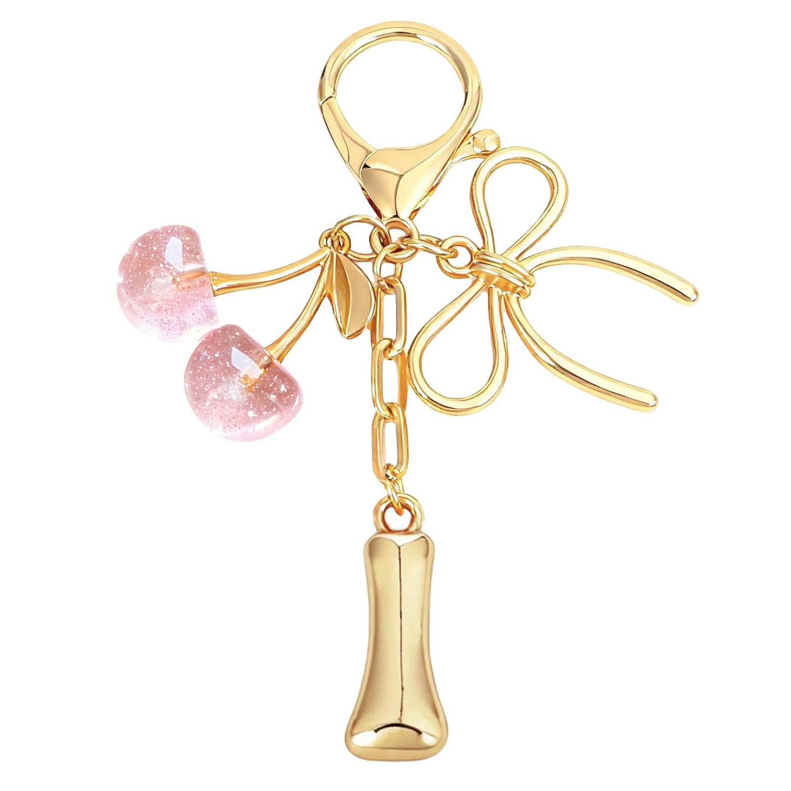 Bubble Initial With Bow & Cherry Charms Keychain