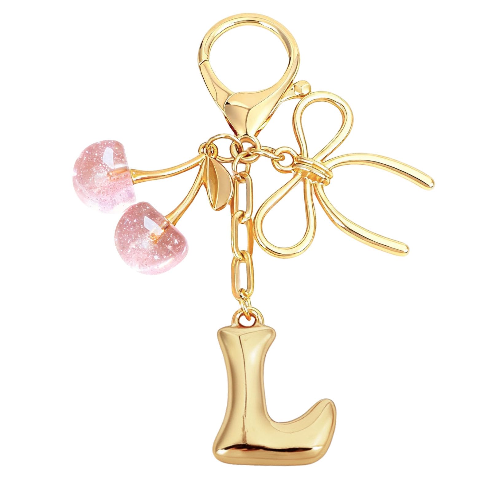 Bubble Initial With Bow & Cherry Charms Keychain