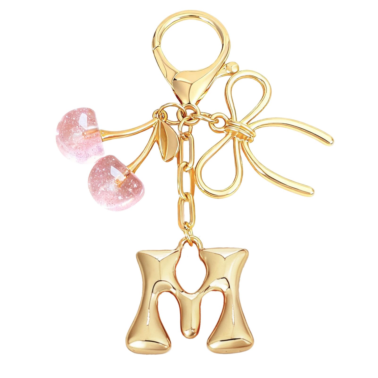 Bubble Initial With Bow & Cherry Charms Keychain
