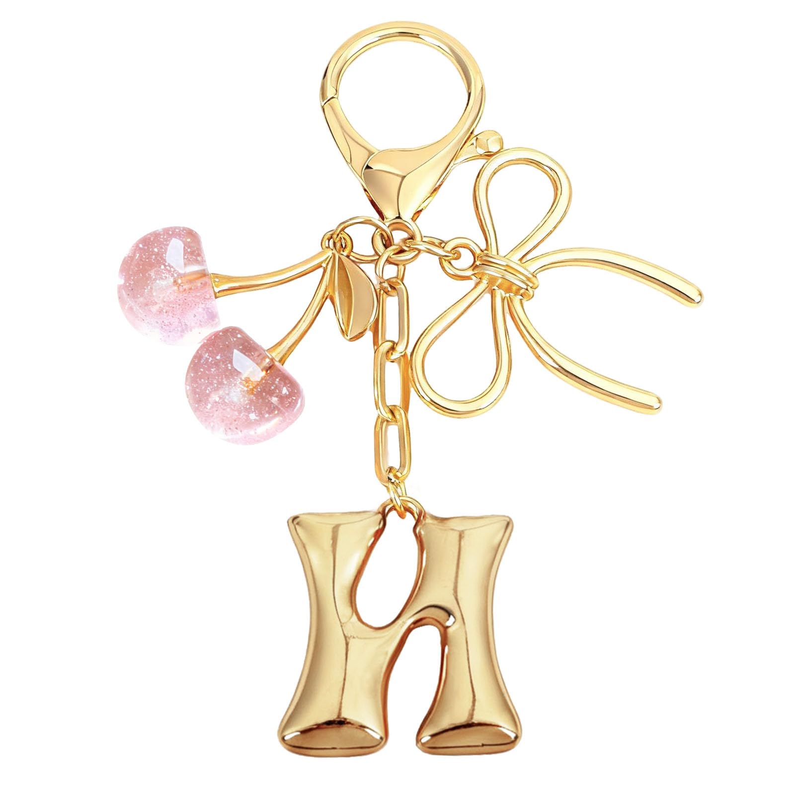 Bubble Initial With Bow & Cherry Charms Keychain