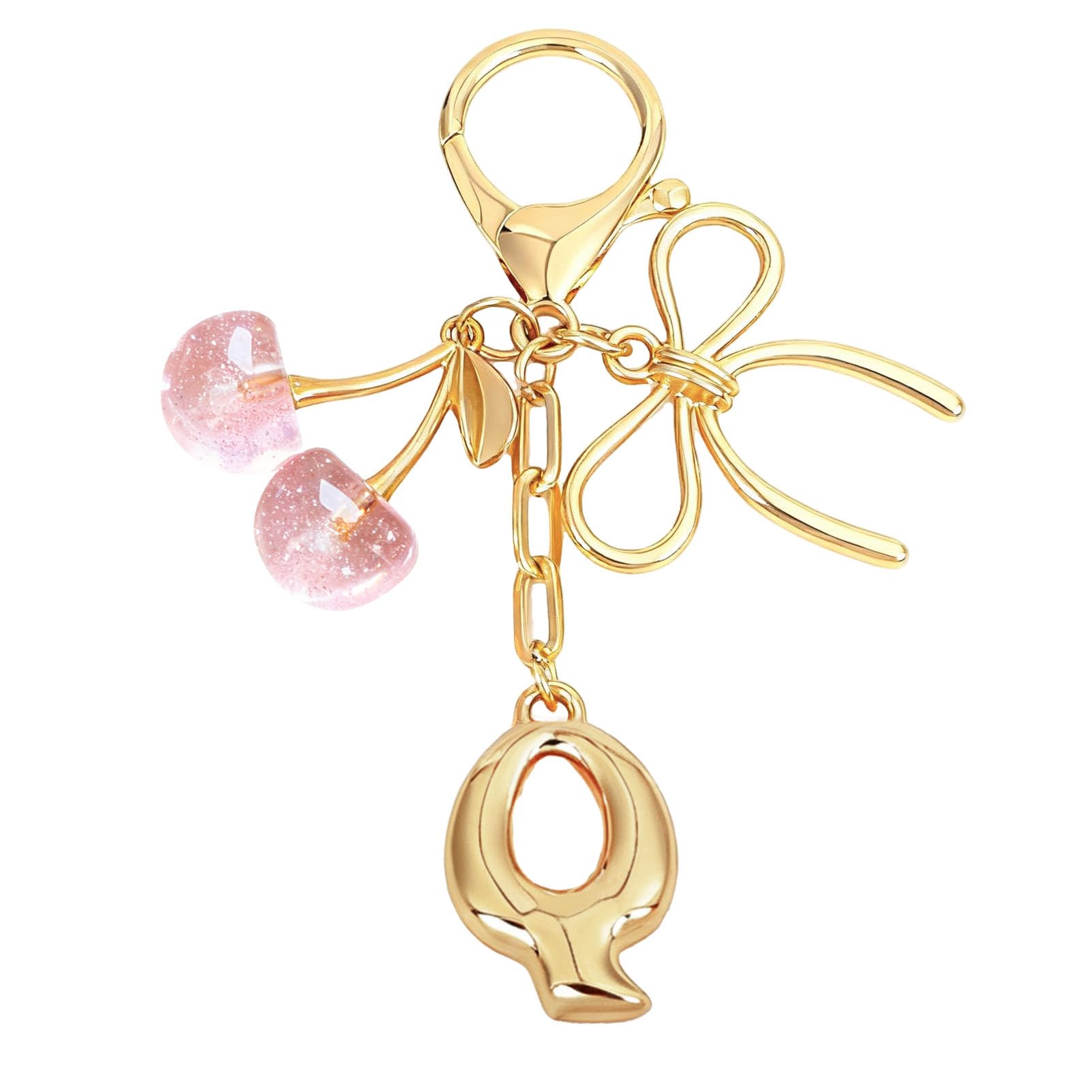 Bubble Initial With Bow & Cherry Charms Keychain