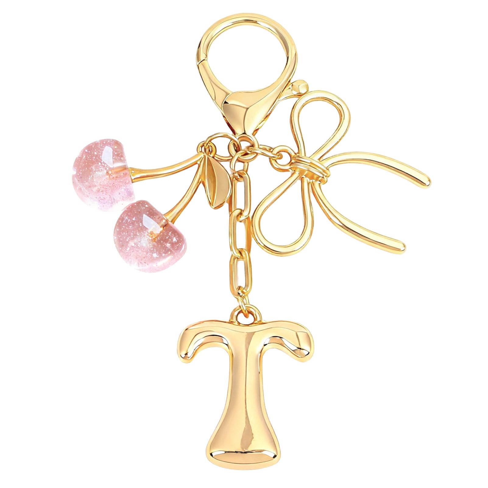 Bubble Initial With Bow & Cherry Charms Keychain