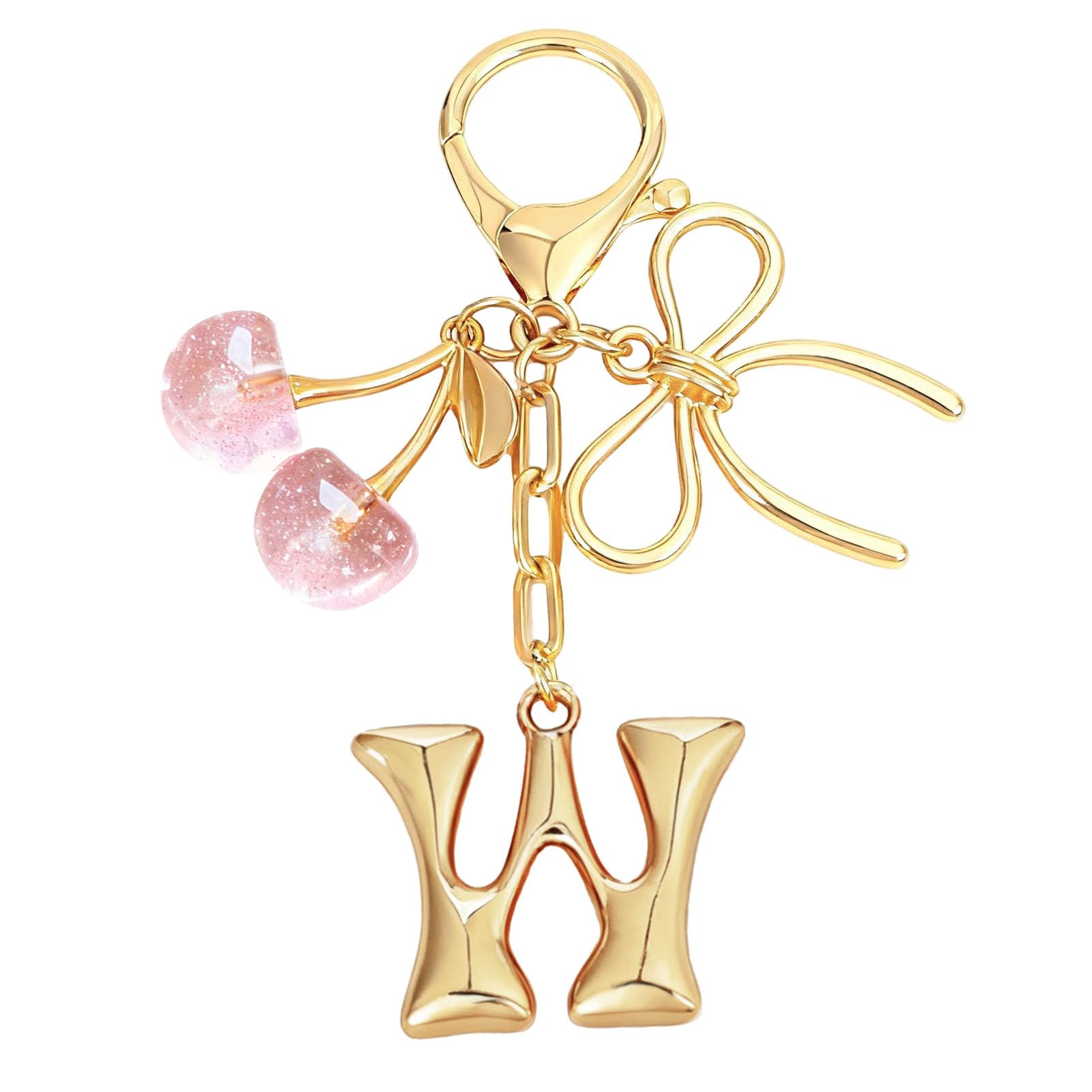 Bubble Initial With Bow & Cherry Charms Keychain