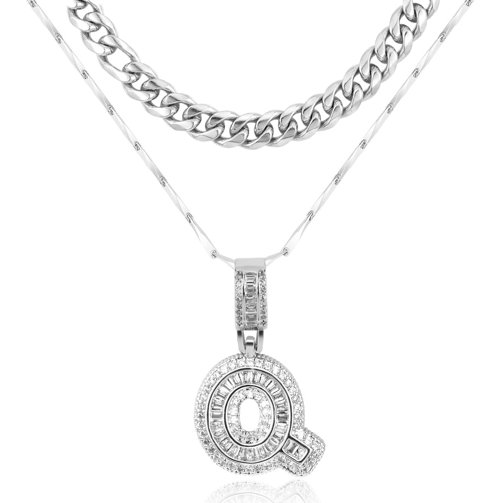 2pc 14k Layered Cuban & Initial Necklaces