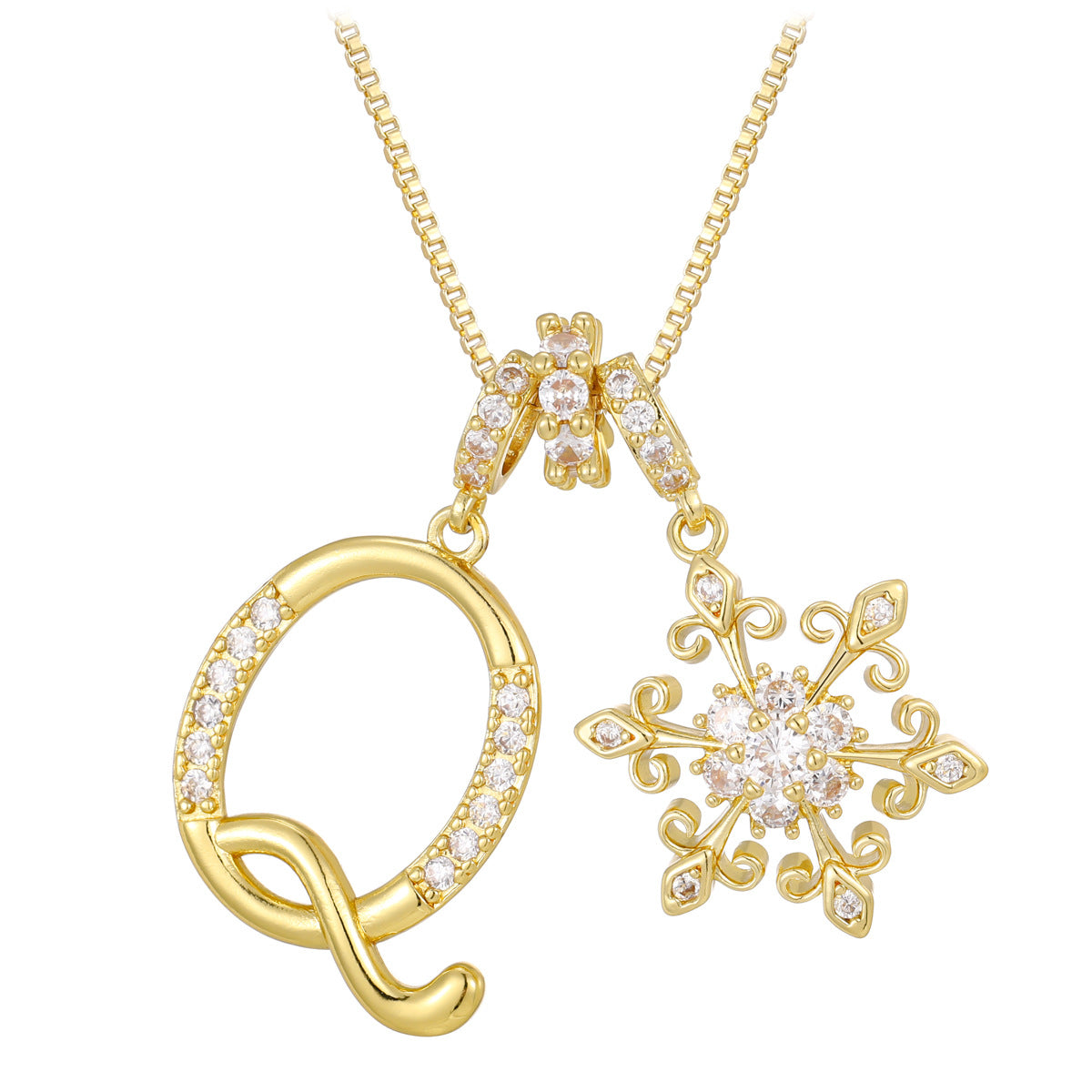 14k Elegant Initial & Snowflake Necklace