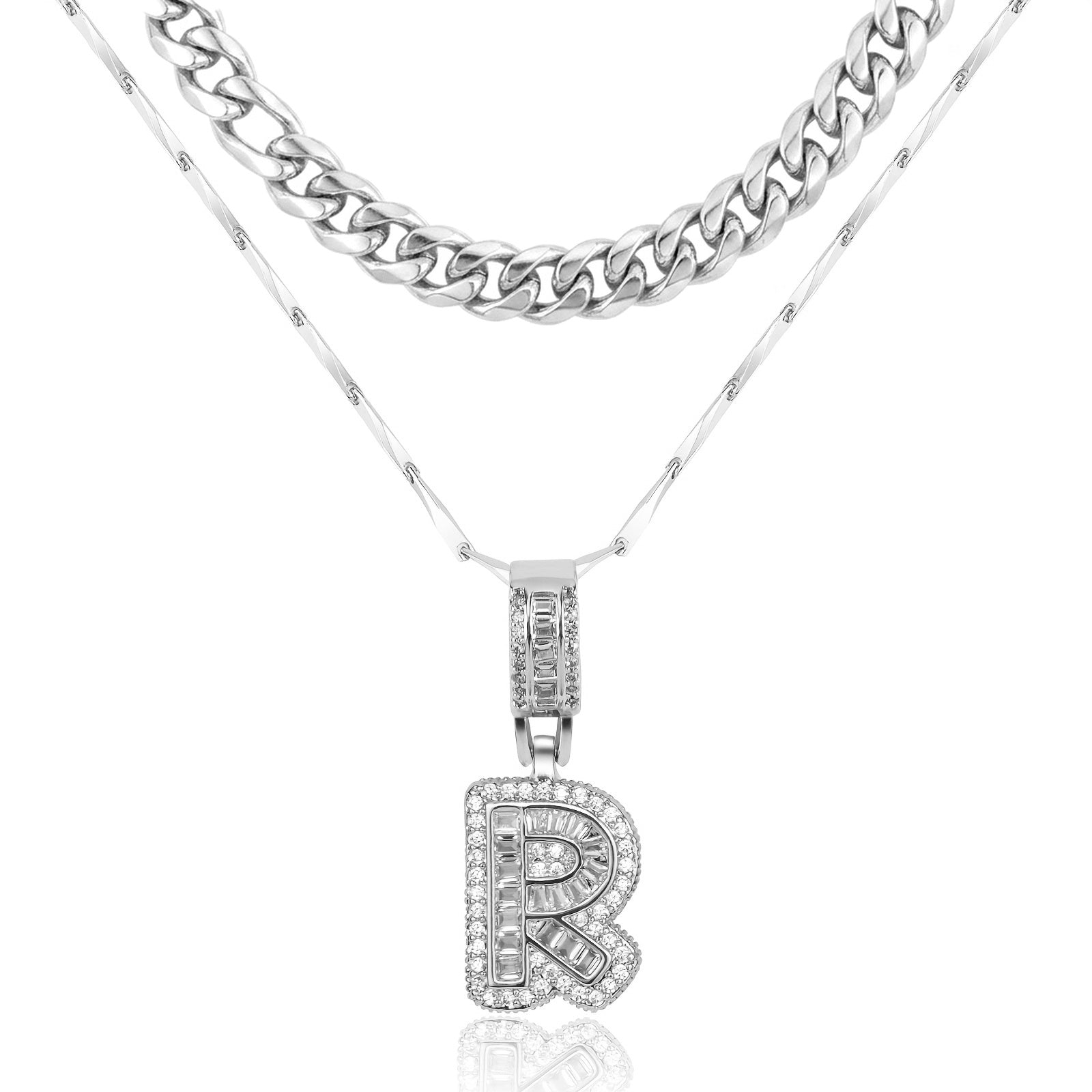 2pc 14k Layered Cuban & Initial Necklaces