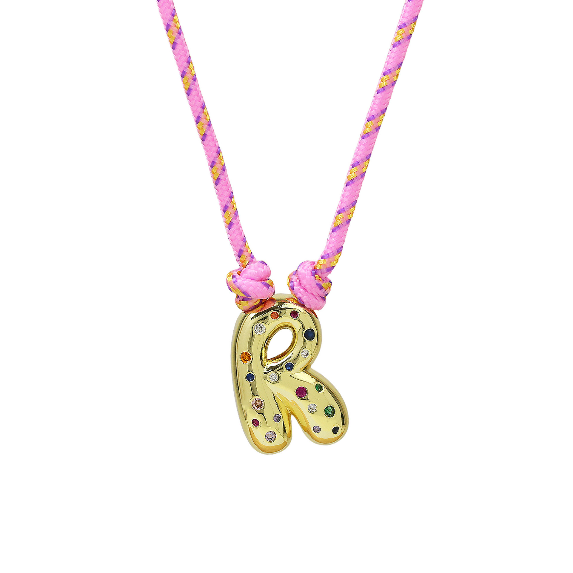 Chunky Gemstone Accented Initial Rope Necklace