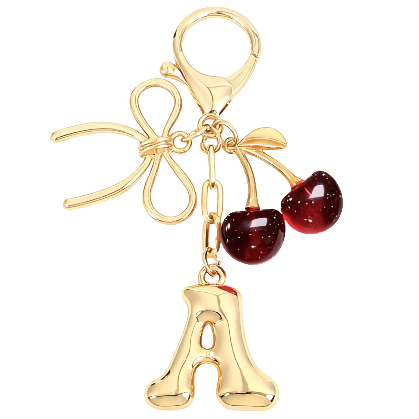 Bubble Initial With Bow & Cherry Charms Keychain