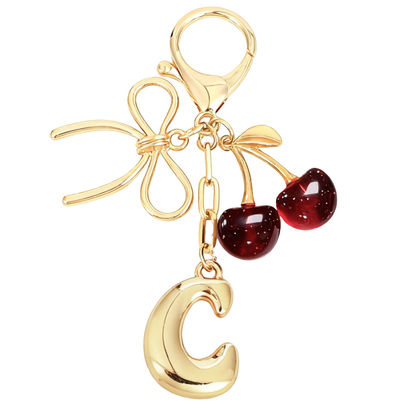 Bubble Initial With Bow & Cherry Charms Keychain